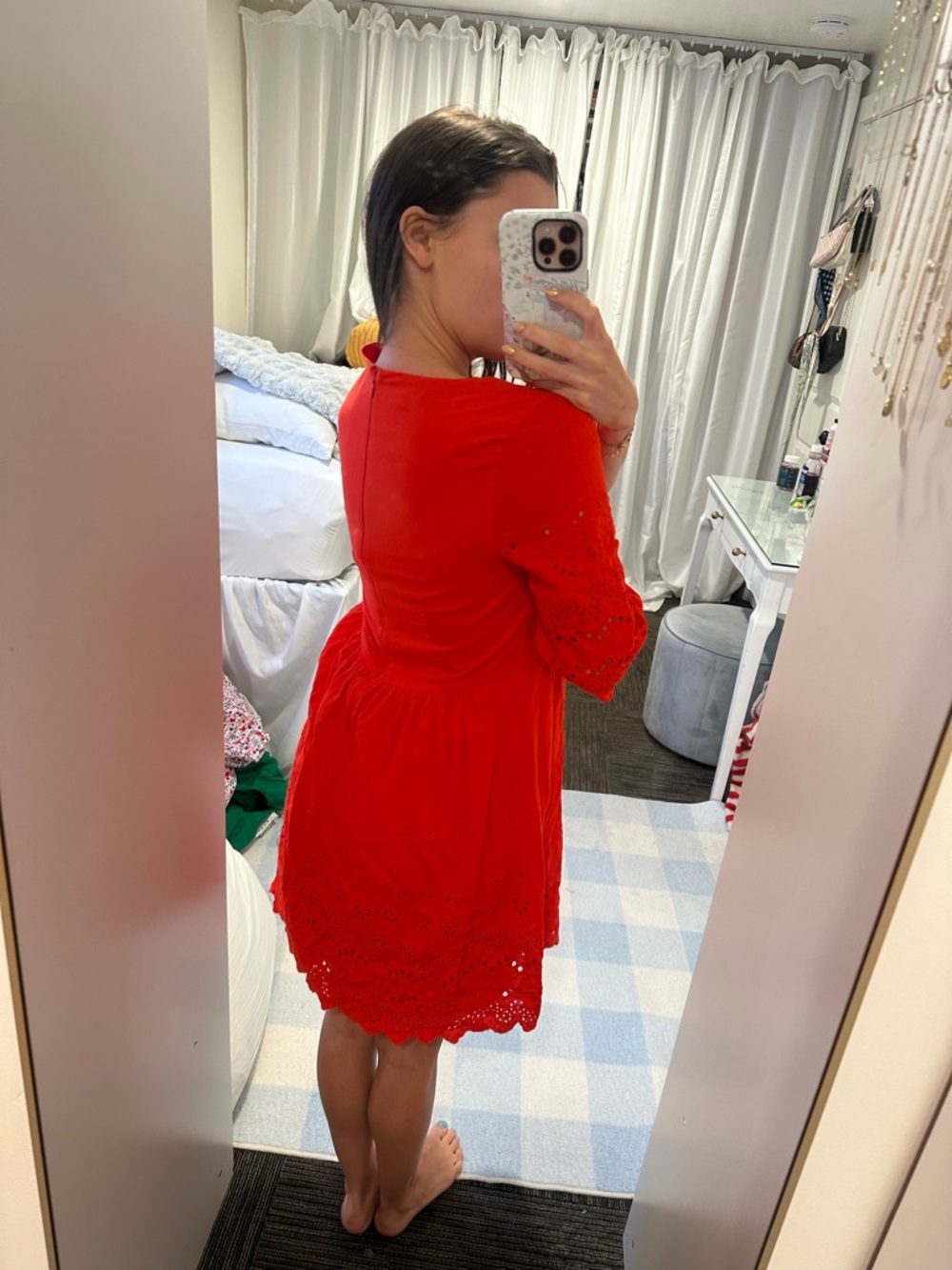 Madewell Bright Red Eyelet V-Neck Mini Dress - Picture 3 of 4